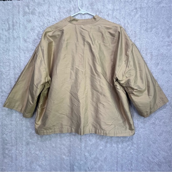 100% Silk Embroidered Button Up Shirt Jacket Stand Collar Sz M Floral Beaded - Picture 10 of 14